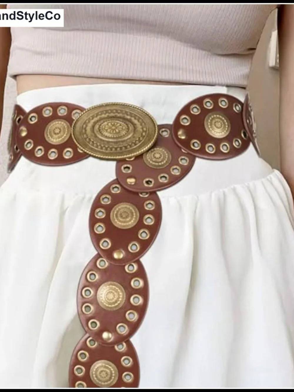 Women's Wide Hollow Rivet PU Leather Belt Western Cowgirl Concho Waist Belts